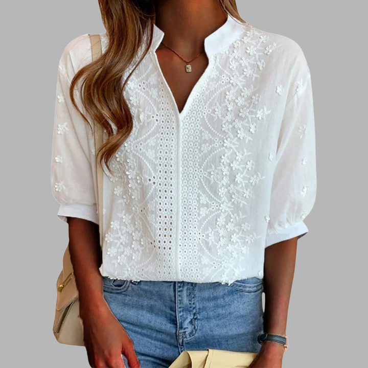 Unni | Blouse Blanche Élégante avec Manches Bouffantes
