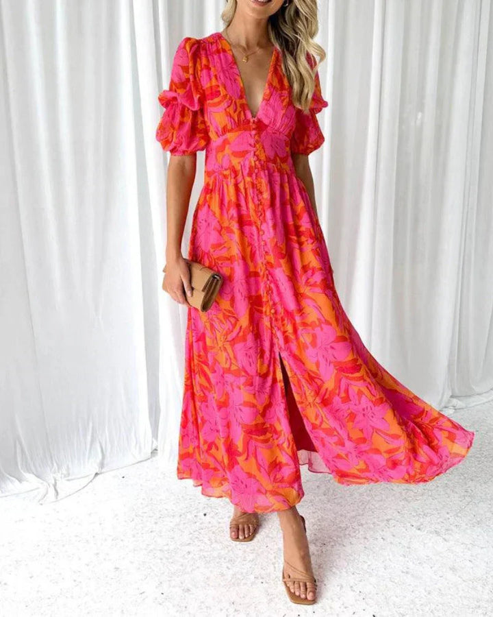 Robe Longue Rose Avec Imprimé Floral