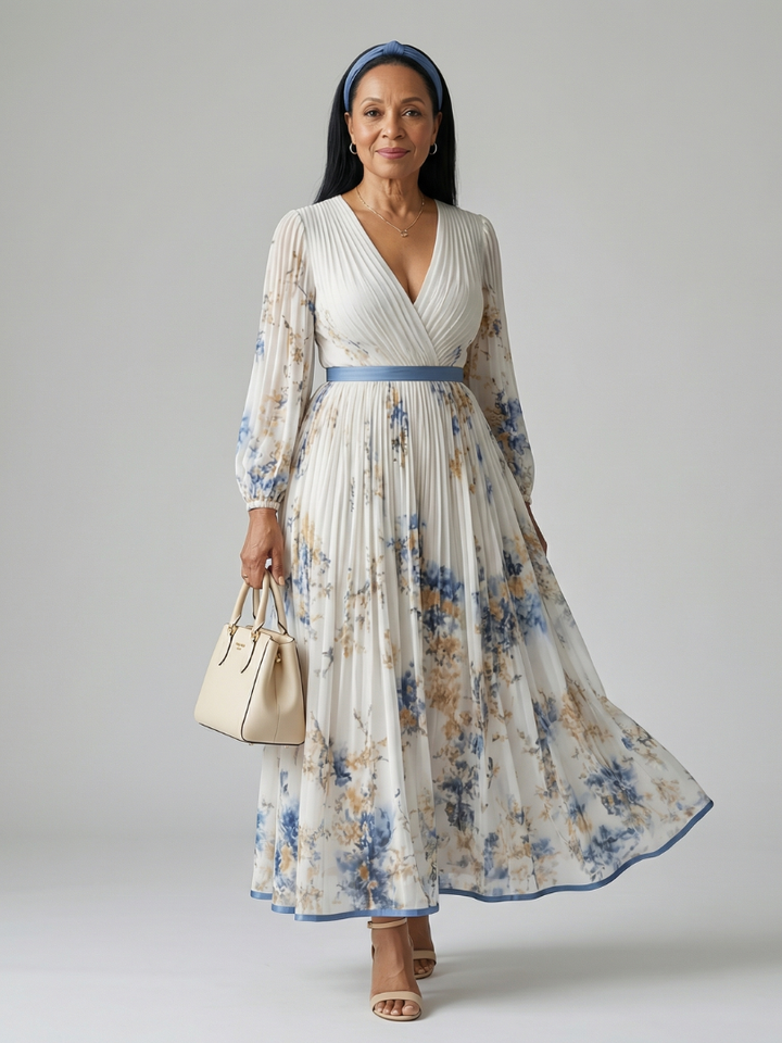 Rielle | Robe Midi Plissée à Enveloppe