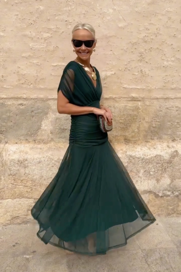 Robe Maxi de Fête Élégante à Col V
