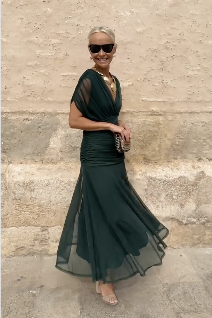 Robe Maxi de Fête Élégante à Col V