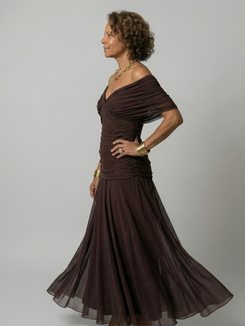Calen | Robe Midi Décontractée à Épaules Dénudées