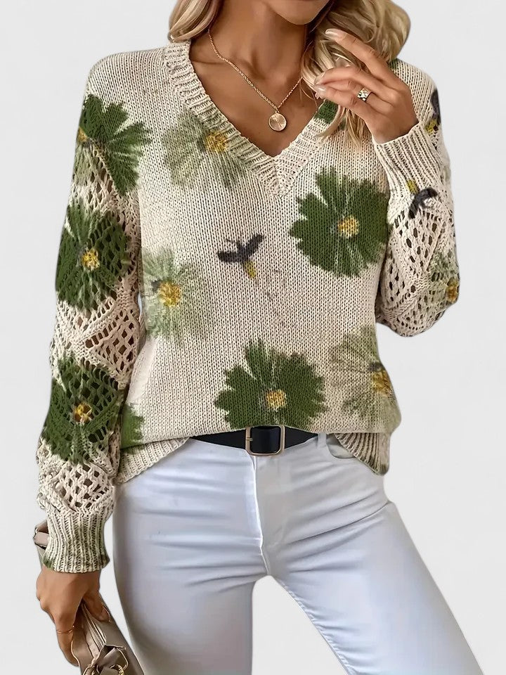 Wysława – Elegancki sweter z kwiatami