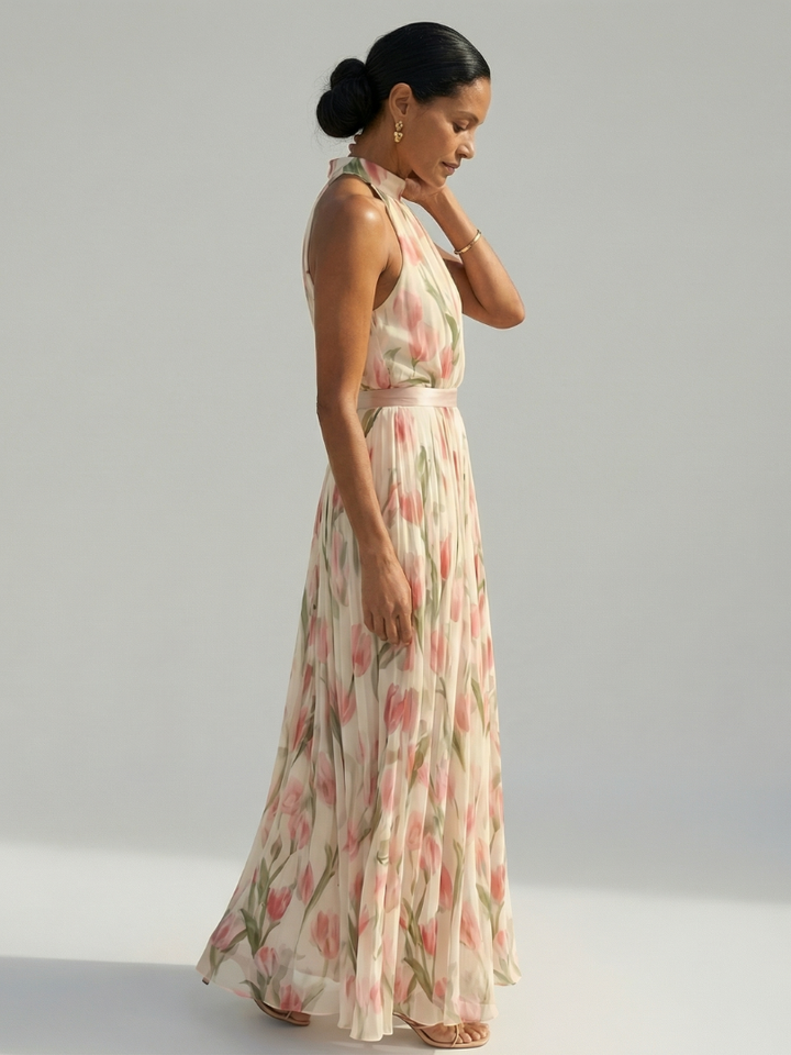 Aurelle | Robe Midi à Col Halter à Fleurs
