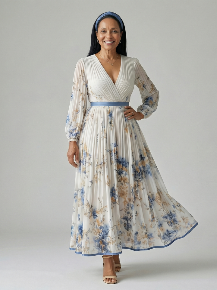 Rielle | Robe Midi Plissée à Enveloppe
