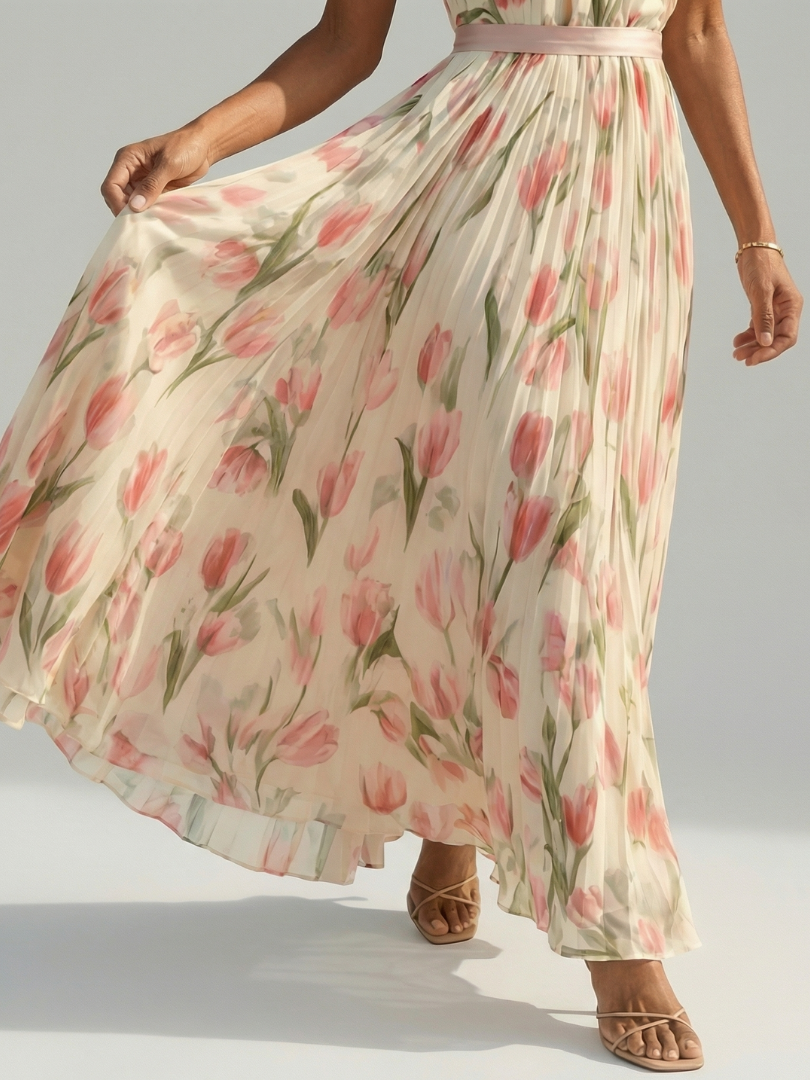 Aurelle | Robe Midi à Col Halter à Fleurs