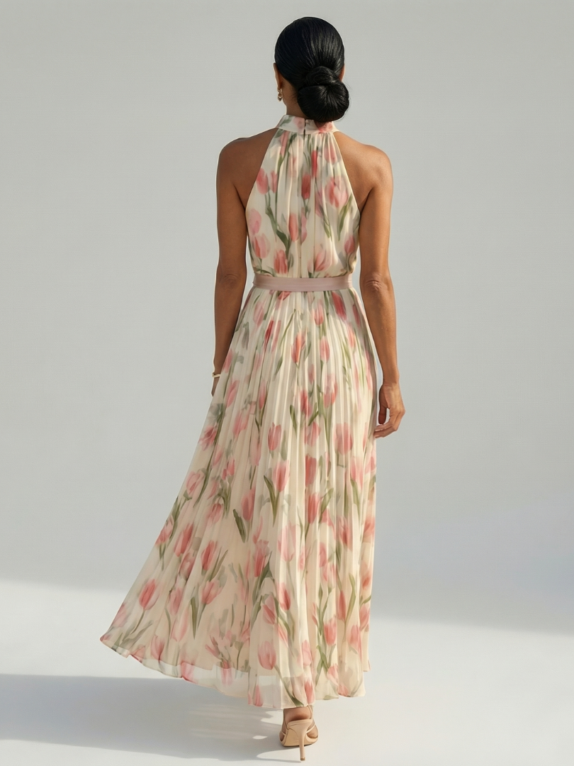 Aurelle | Robe Midi à Col Halter à Fleurs