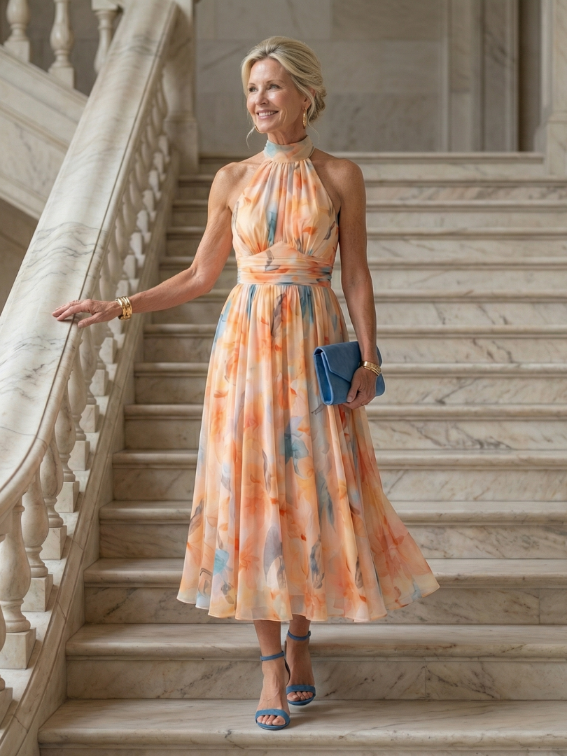 Elin | Robe Midi à Col Halter Doux