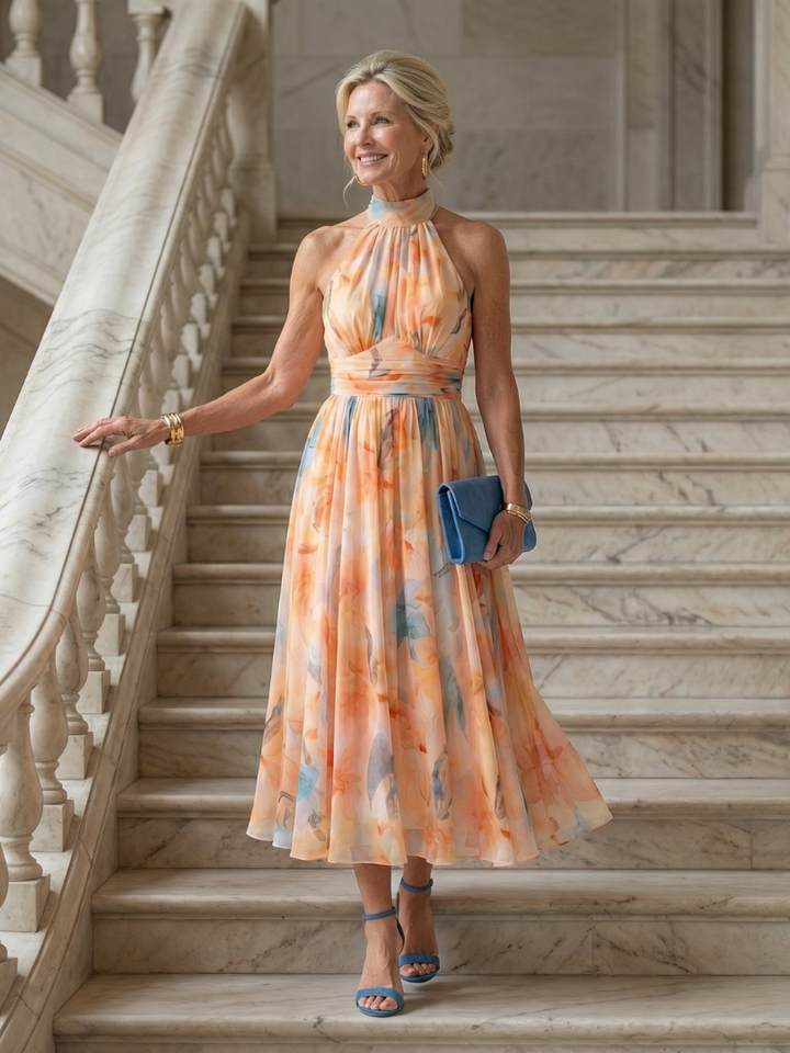 Elin | Robe Midi à Col Halter Doux