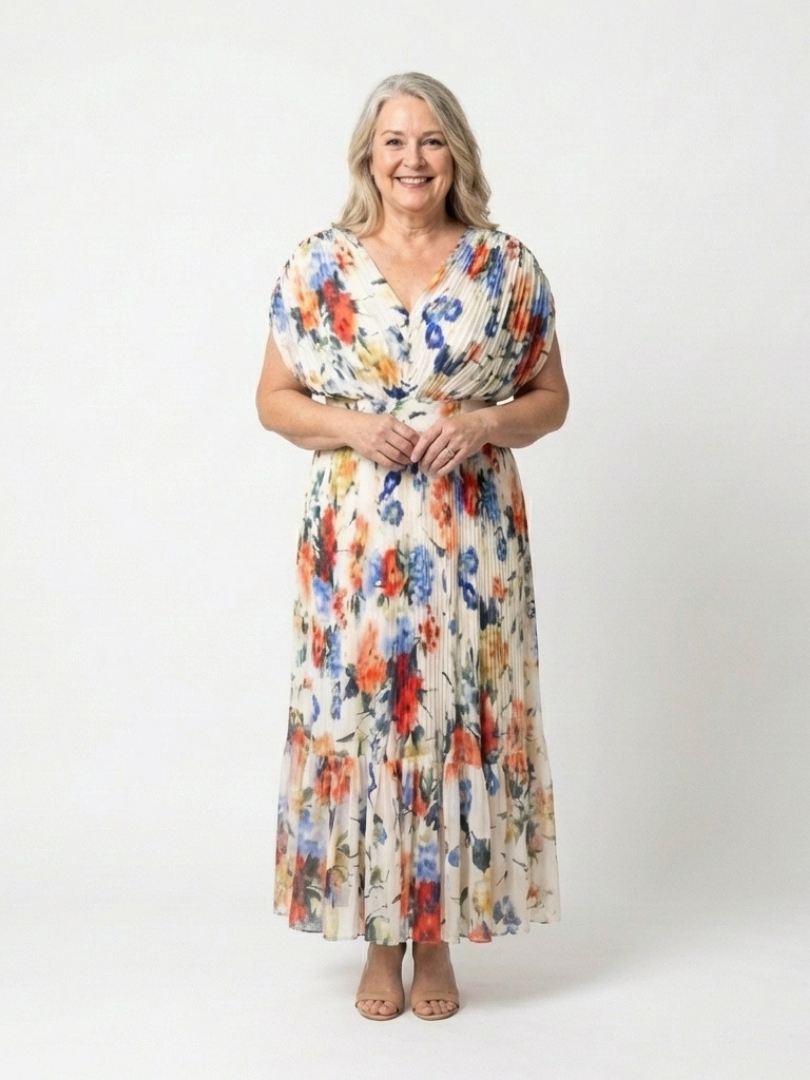 Savannah | Robe Midi Fleurie Plissée à Manches Courtes