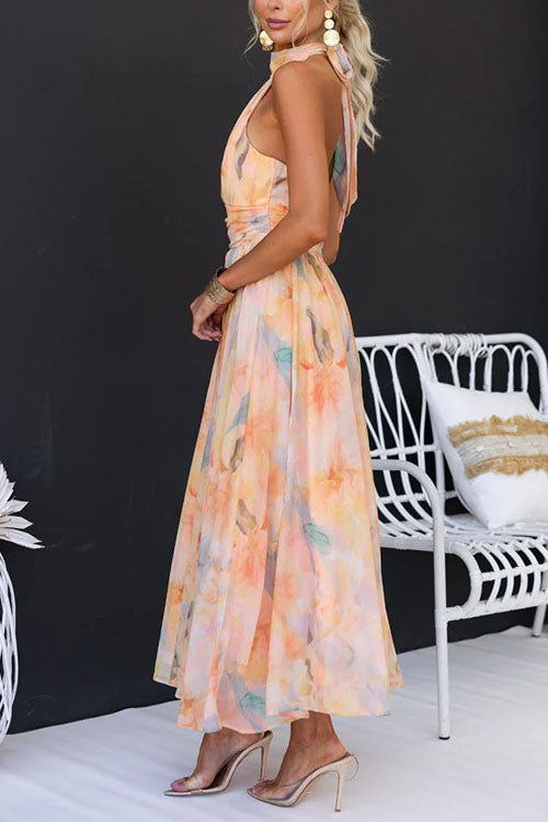 Halter | Robe Maxi avec Imprimé