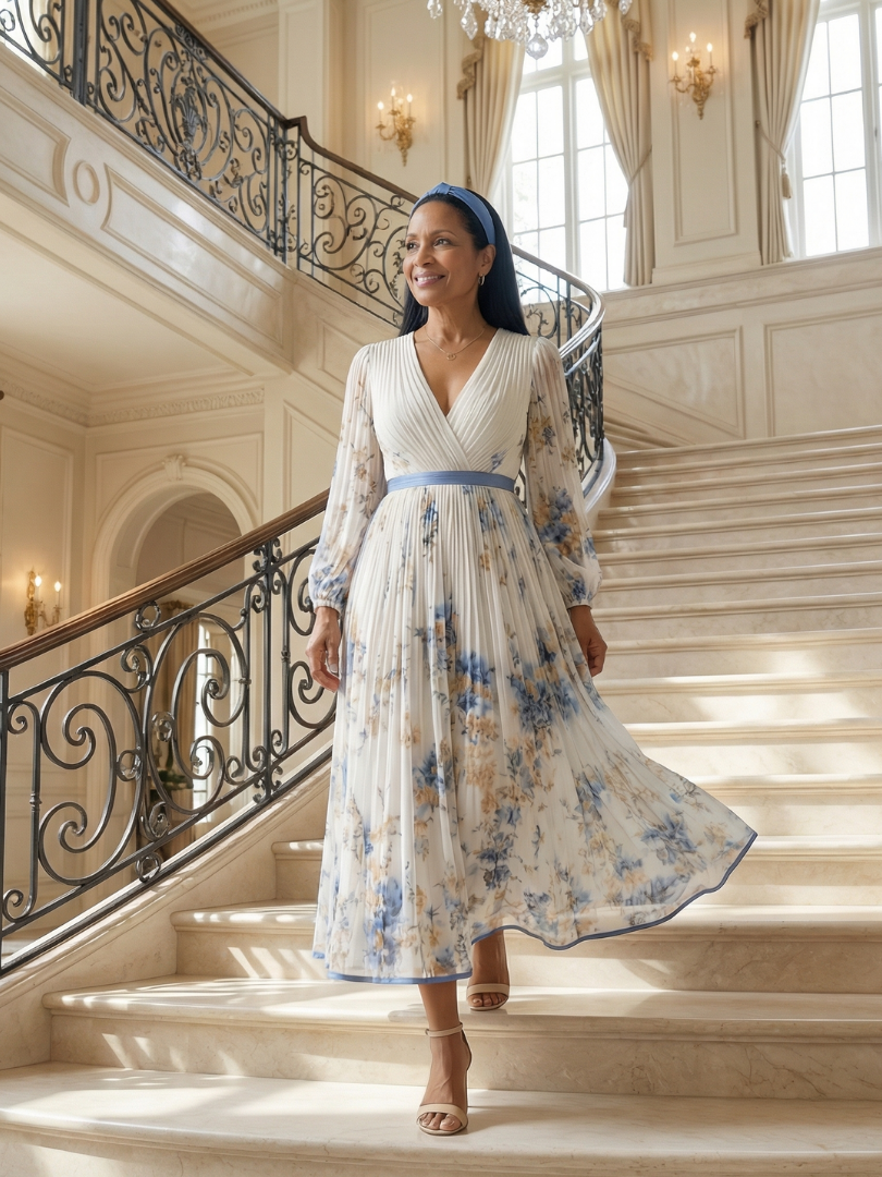 Rielle | Robe Midi Plissée à Enveloppe