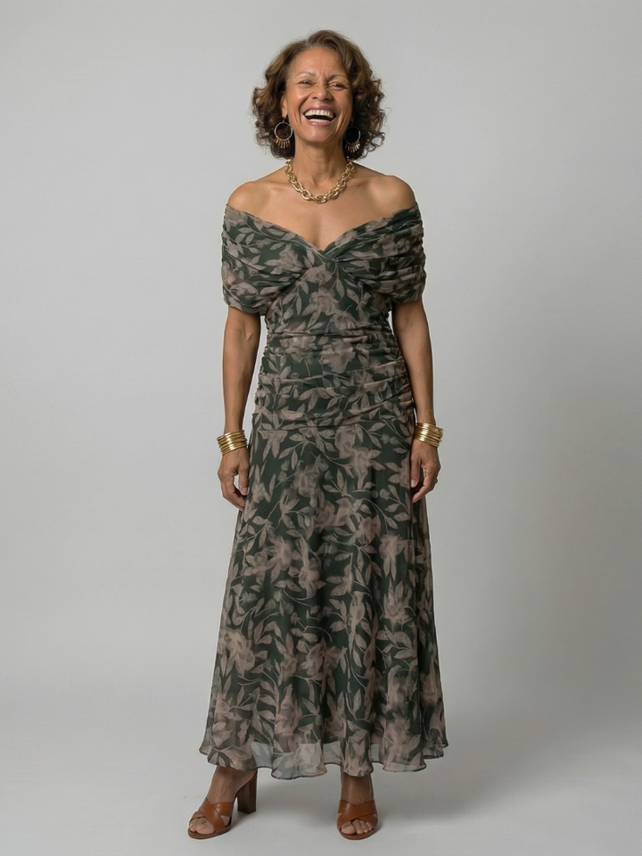 Calen | Robe Midi Décontractée à Épaules Dénudées