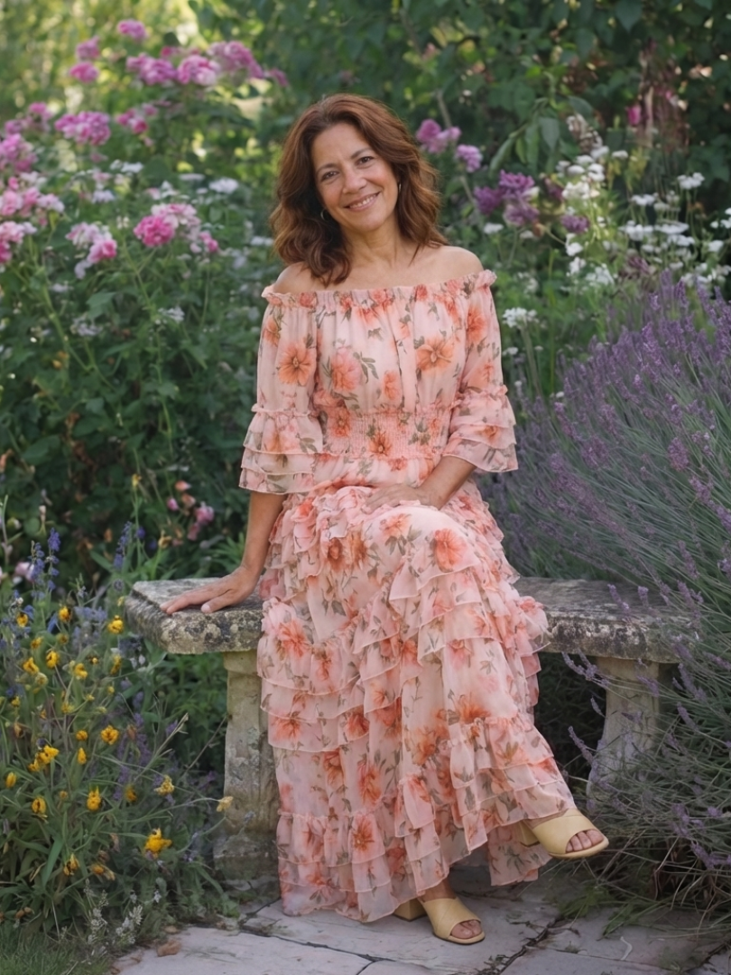 Rosalie | Robe Maxi à Volants Florale Décolleté Bardot