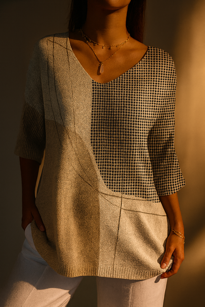 Pull en Tricot pour Femmes avec Motif Géométrique Abstrait