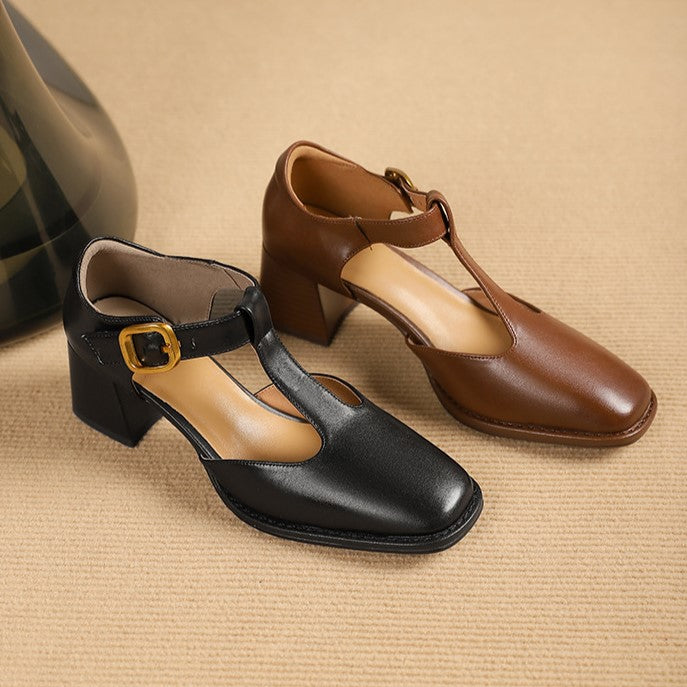 Marcele T-Strap Cuir Escarpins