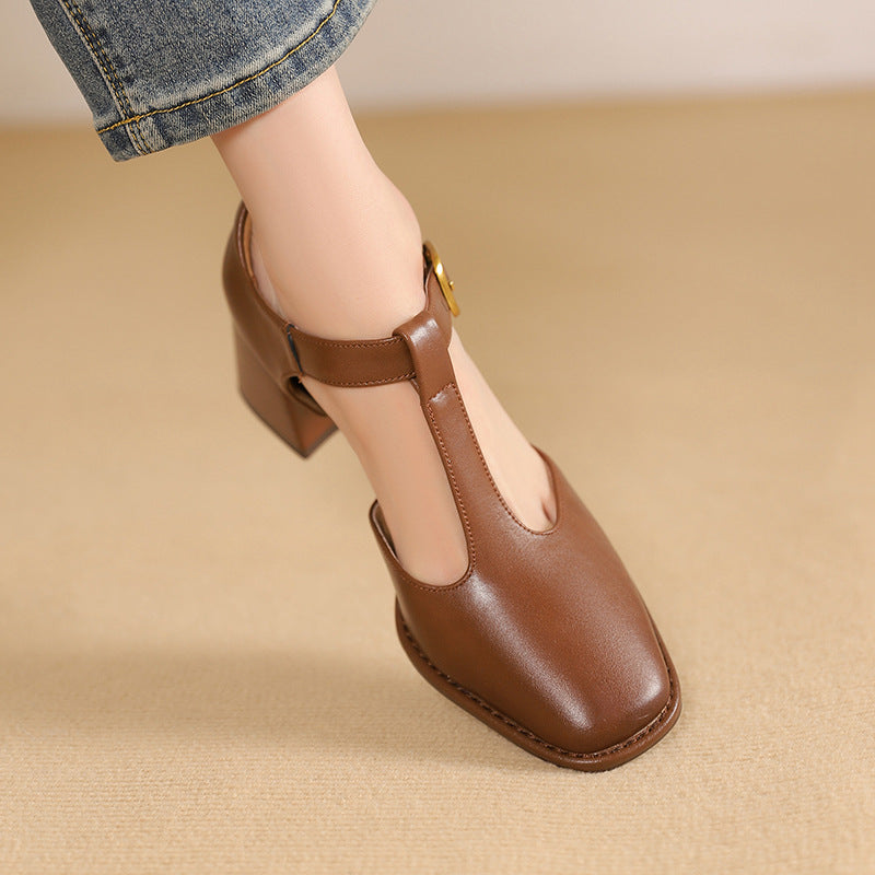 Marcele T-Strap Cuir Escarpins