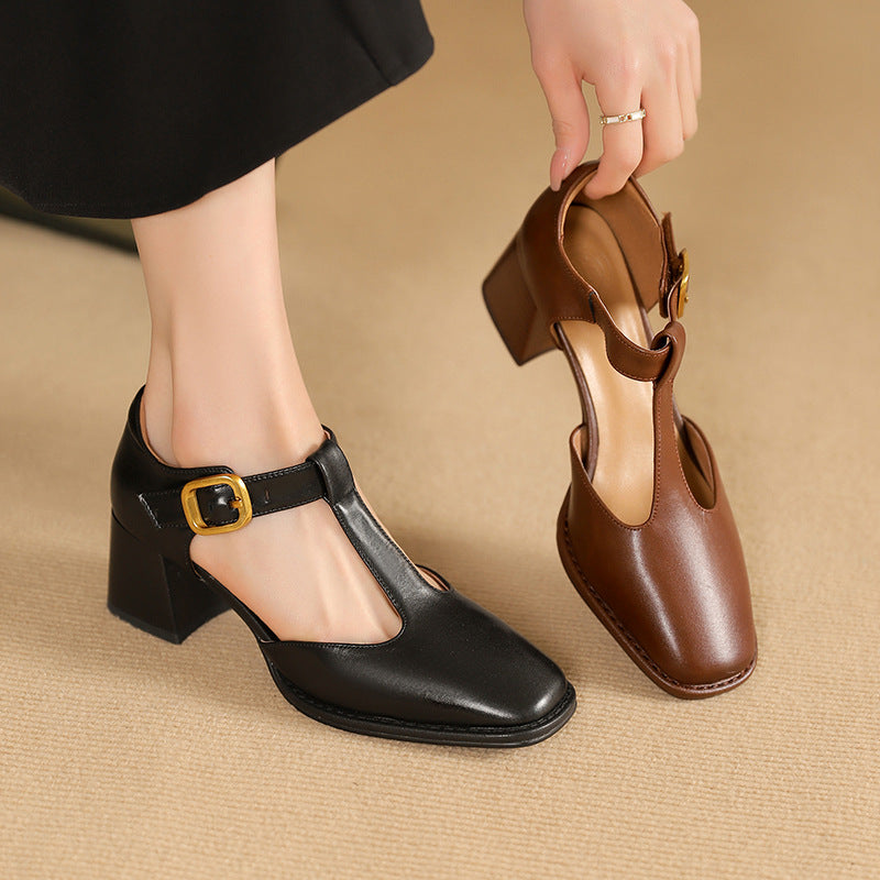 Marcele T-Strap Cuir Escarpins