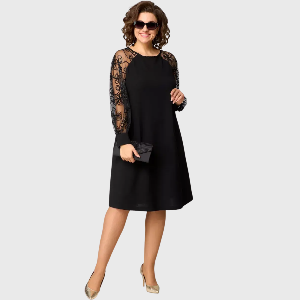 Dorota | Elegancka czarna sukienka z koronką