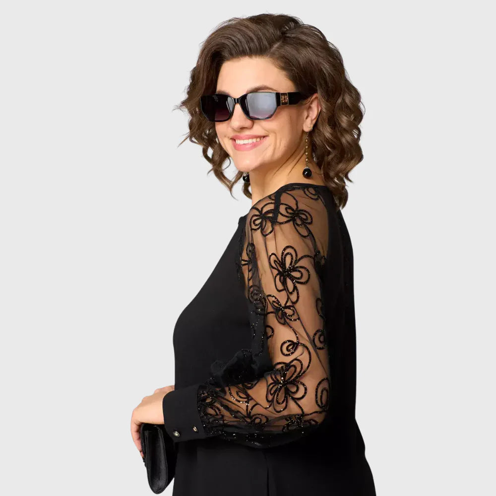 Dorota | Elegancka czarna sukienka z koronką