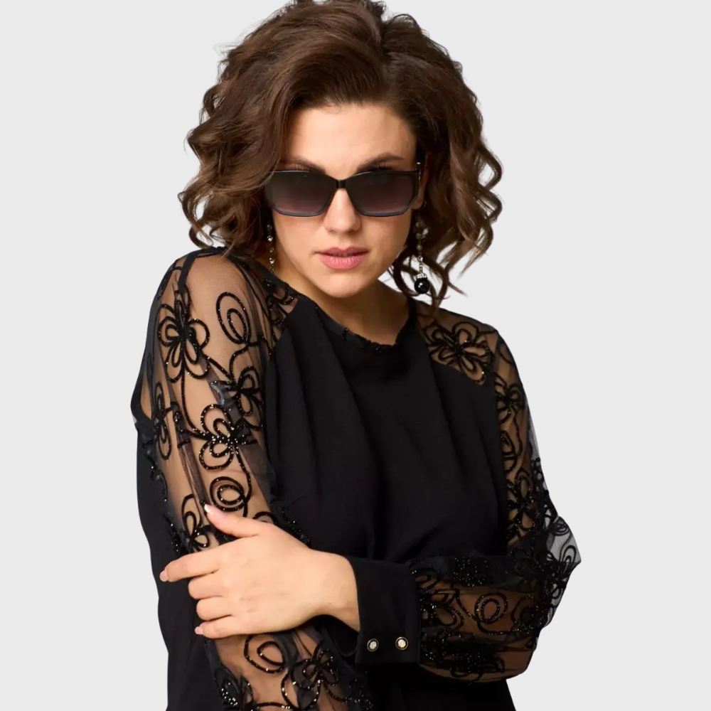 Dorota | Elegancka czarna sukienka z koronką