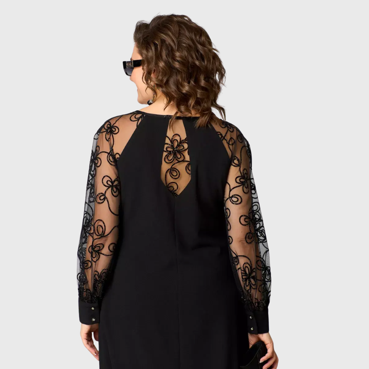 Dorota | Elegancka czarna sukienka z koronką