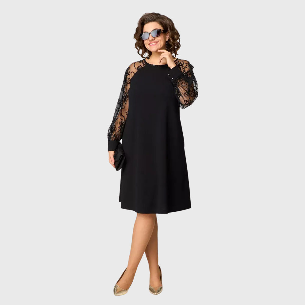 Dorota | Elegancka czarna sukienka z koronką