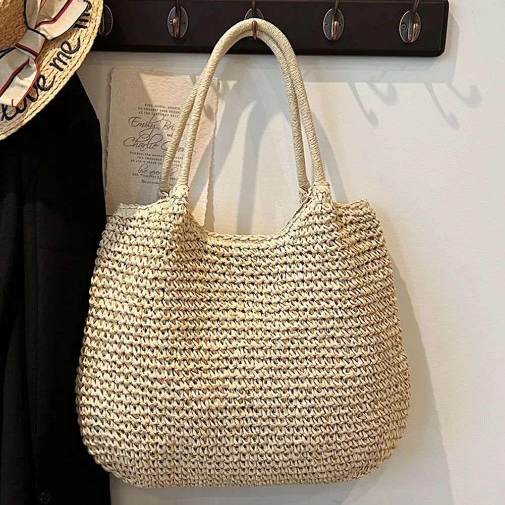 Sac Cabas en Paille | Grand Sac à Épaule Vintage