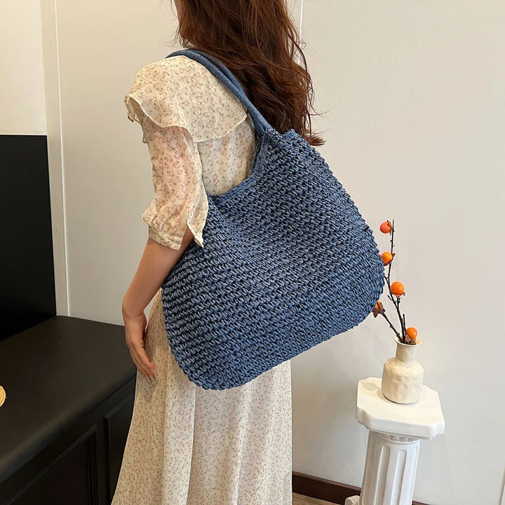 Sac Cabas en Paille | Grand Sac à Épaule Vintage