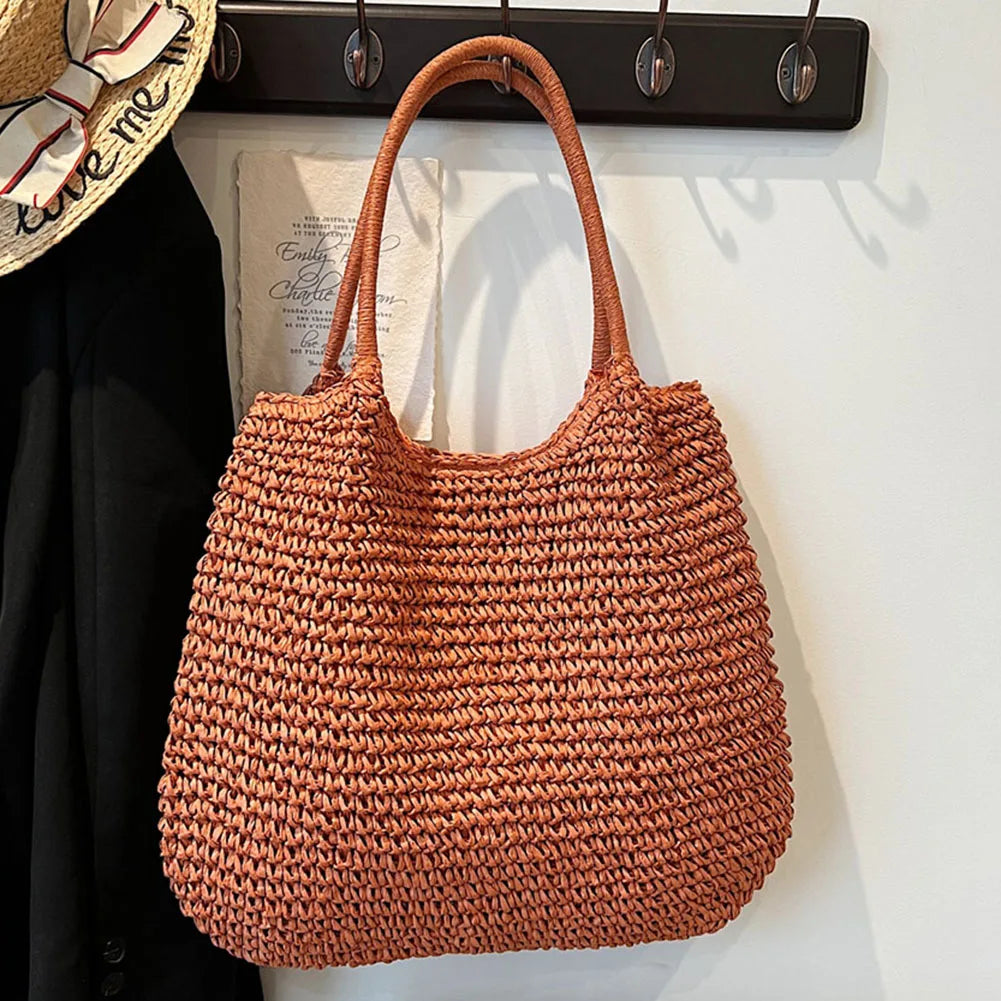 Sac Cabas en Paille | Grand Sac à Épaule Vintage