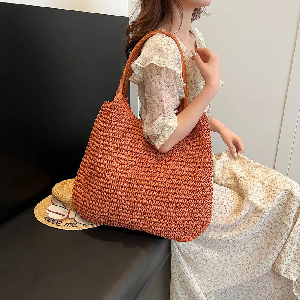 Sac Cabas en Paille | Grand Sac à Épaule Vintage