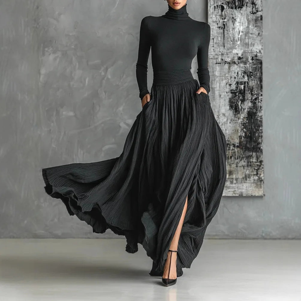 Livia | Czarna elegancka sukienka maxi
