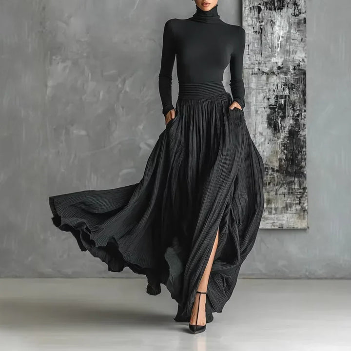 Livia | Czarna elegancka sukienka maxi