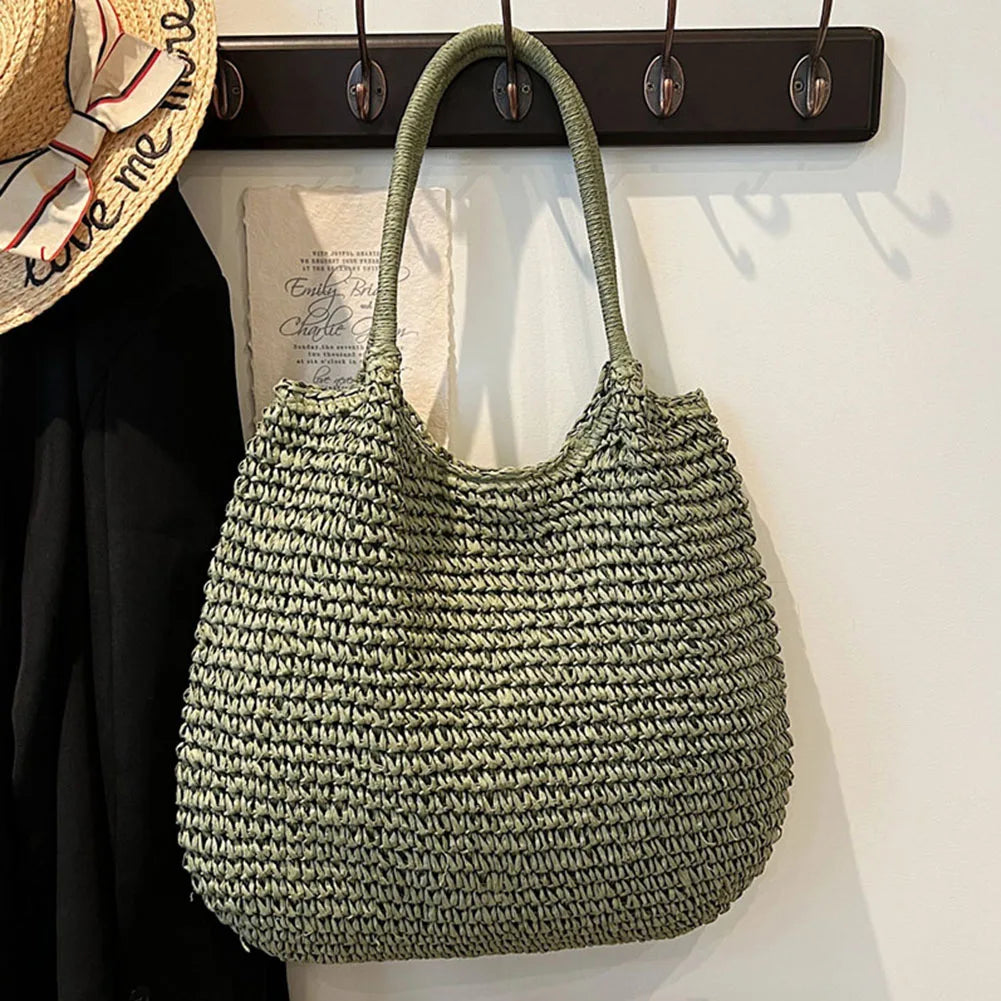 Sac Cabas en Paille | Grand Sac à Épaule Vintage