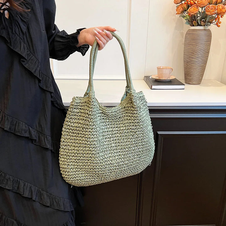Sac Cabas en Paille | Grand Sac à Épaule Vintage