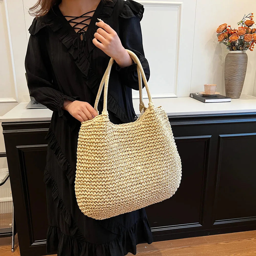Sac Cabas en Paille | Grand Sac à Épaule Vintage
