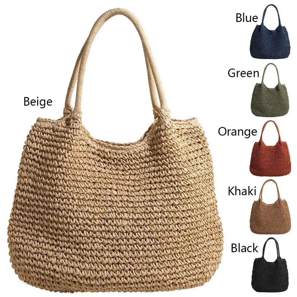 Sac Cabas en Paille | Grand Sac à Épaule Vintage