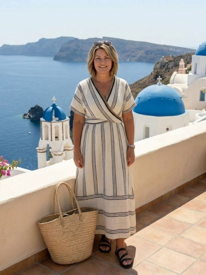 Thalassa | Robe midi à manches courtes et décolleté en V