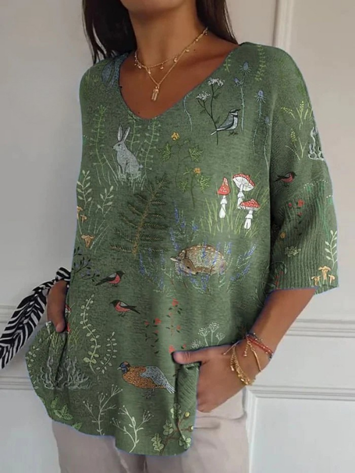Pull en tricot avec motif répétitif de forêt et animaux pour femmes