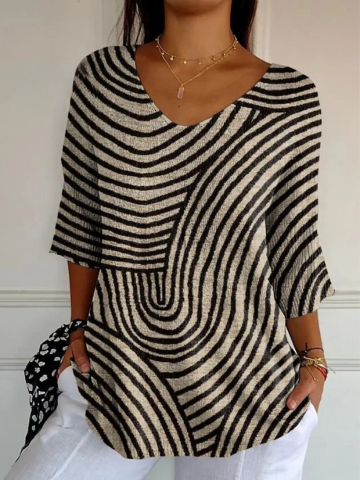 Pull en Tricot Femme Art Géométrique Rétro Imprimé Ligne Ronde Décontracté
