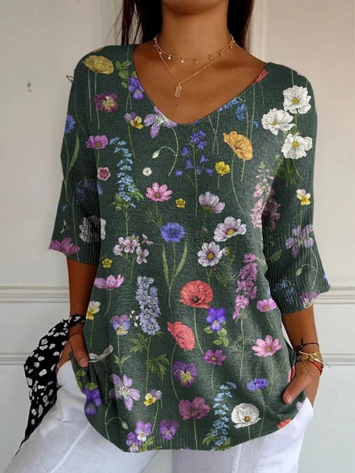 Pull en Tricot à Motif Botanique Printanier Vibrant pour Femmes