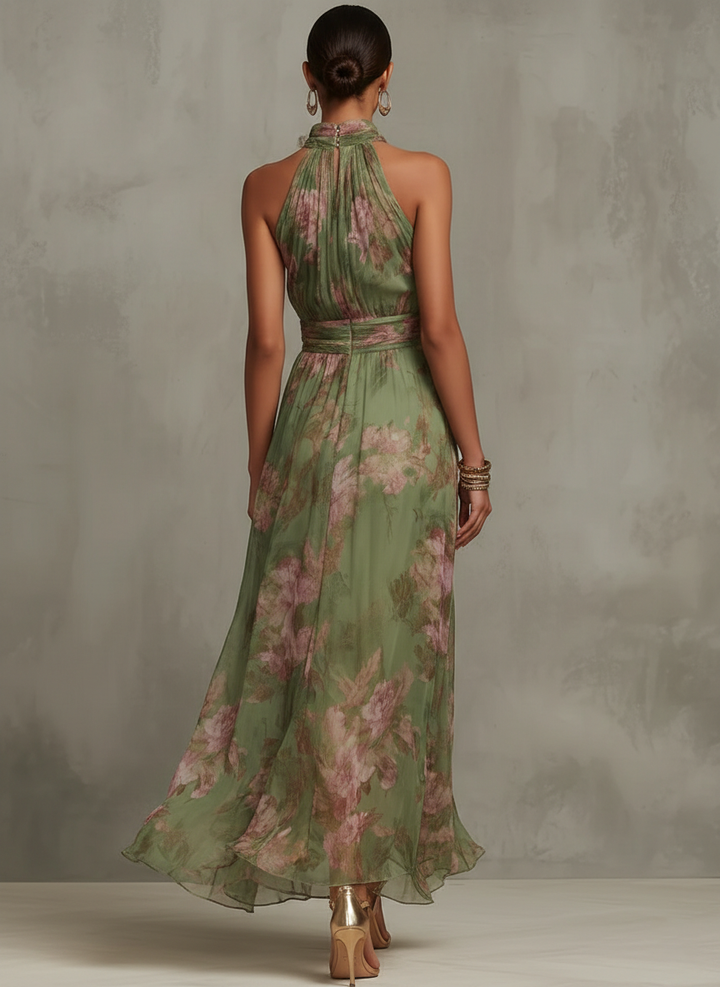 Serena — Robe Maxi Chiffon Halter Élégante à Fleurs
