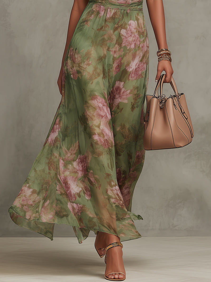 Serena — Robe Maxi Chiffon Halter Élégante à Fleurs