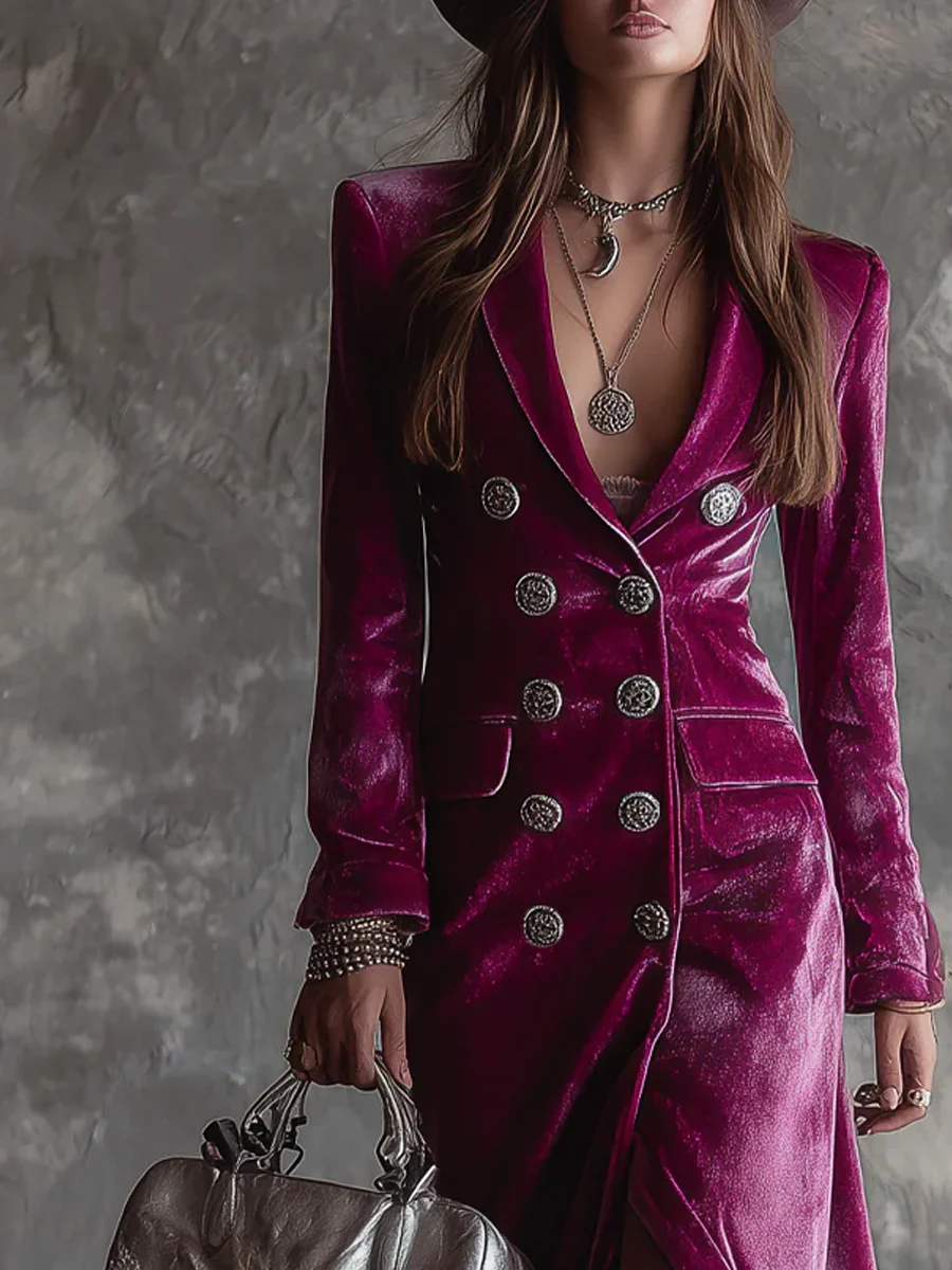 Paulina | Welurowa Sukienka Blazer Maxi