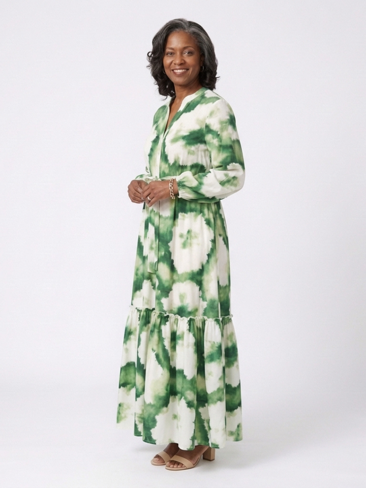 Sabine | Robe Maxi à Manches Longues avec Ceinture à Nouer