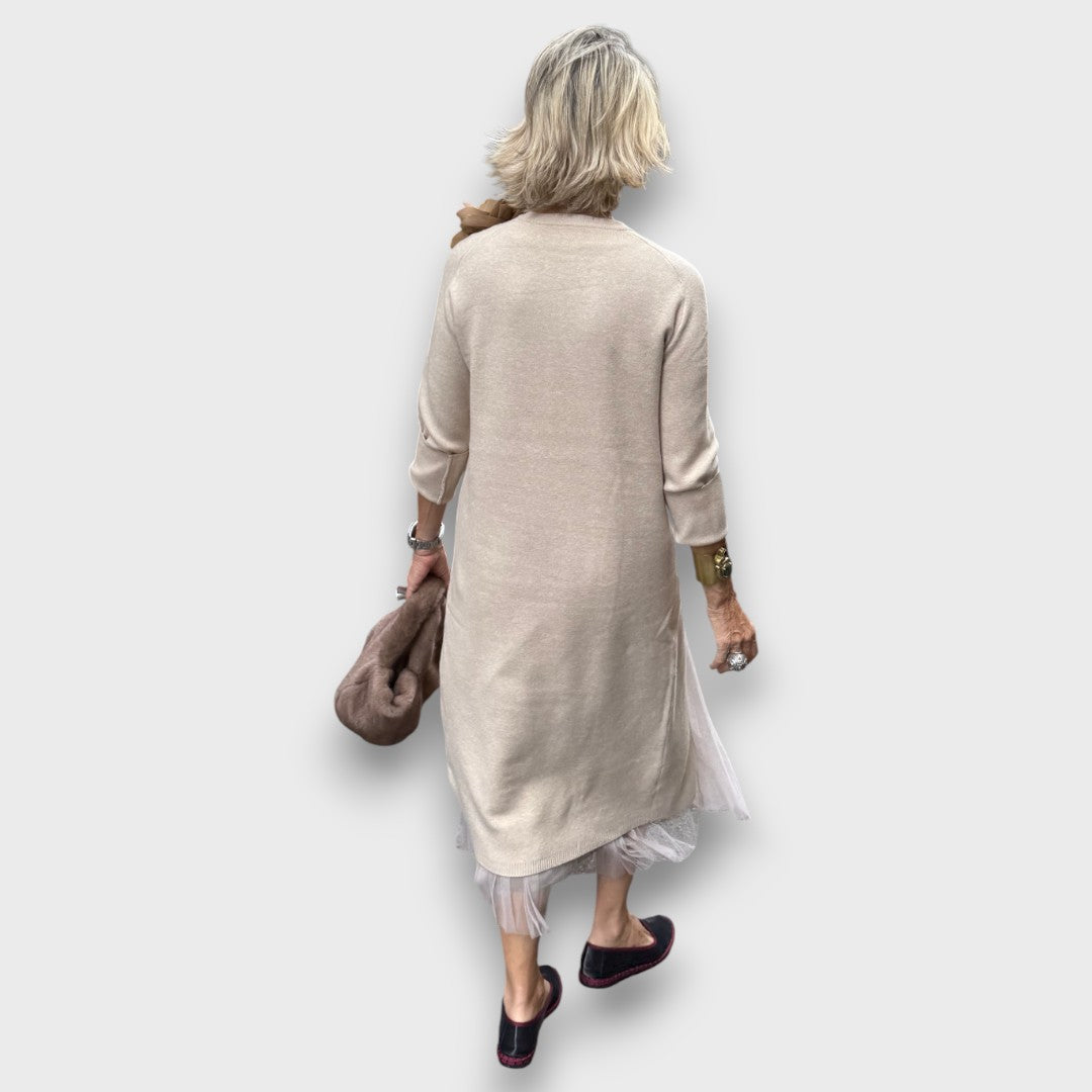 Aria | Robe Midi en Tricot et Tulle Superposée