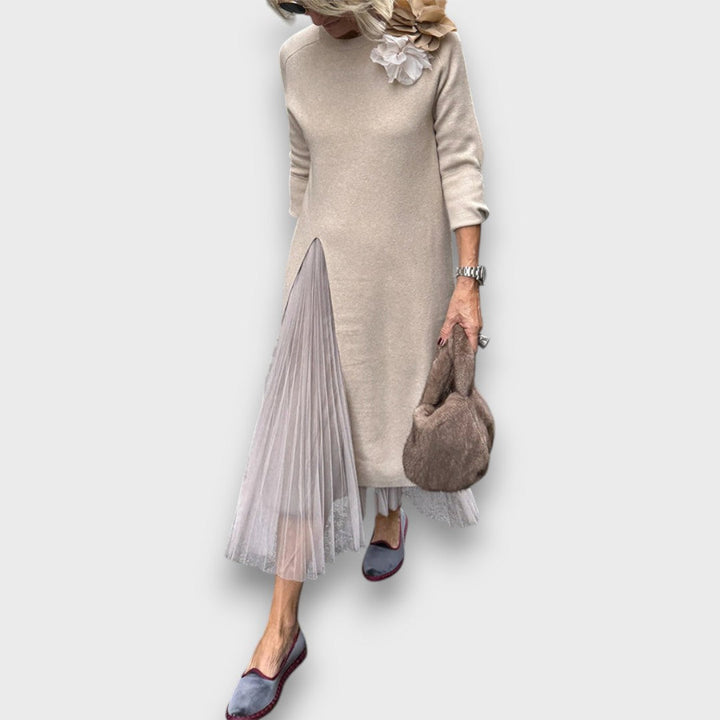 Aria | Robe Midi en Tricot et Tulle Superposée