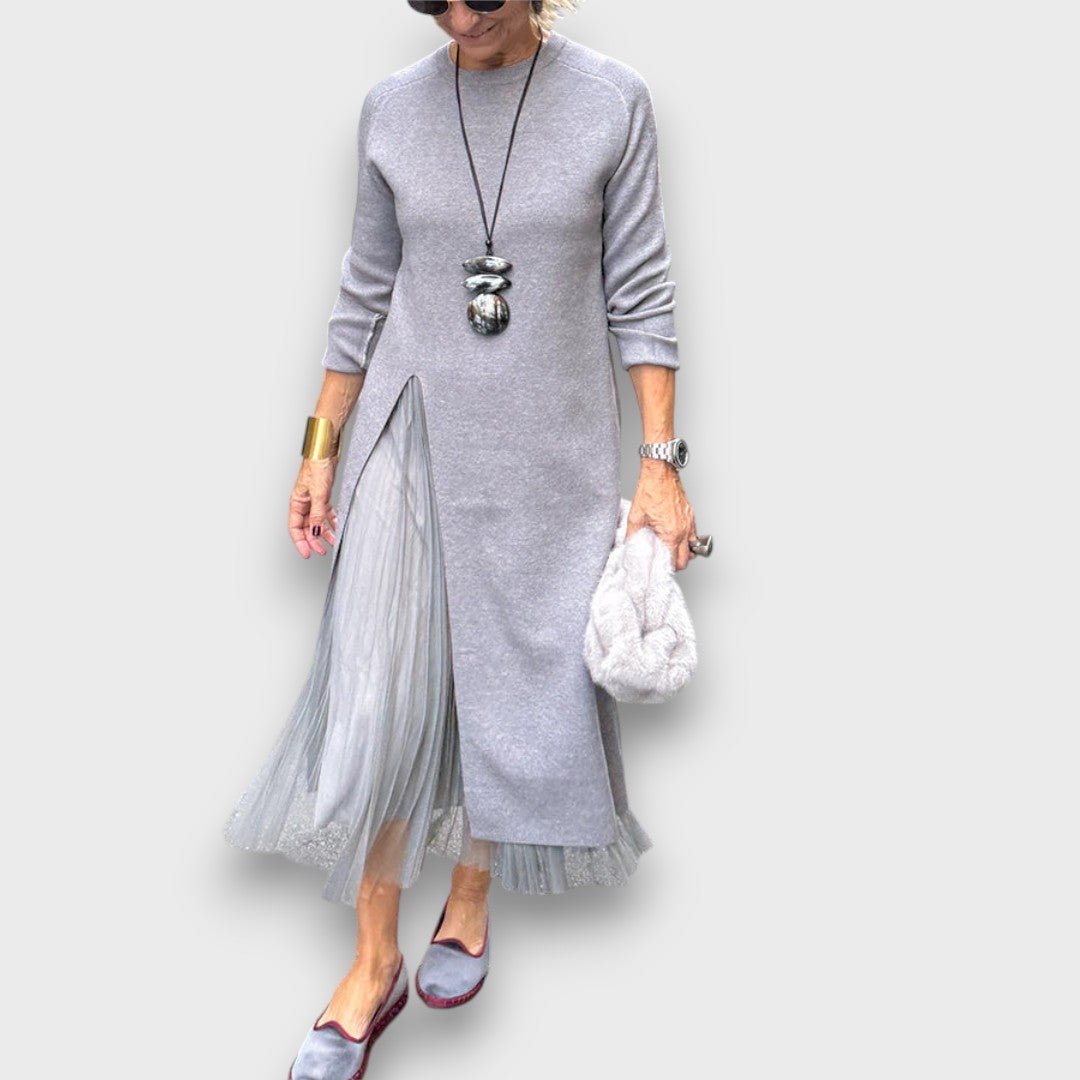 Aria | Robe Midi en Tricot et Tulle Superposée