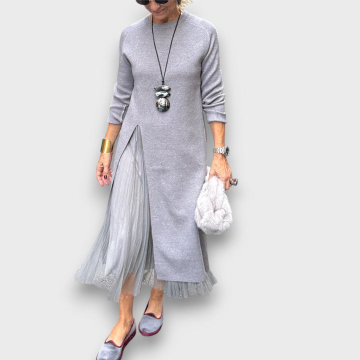 Aria | Robe Midi en Tricot et Tulle Superposée