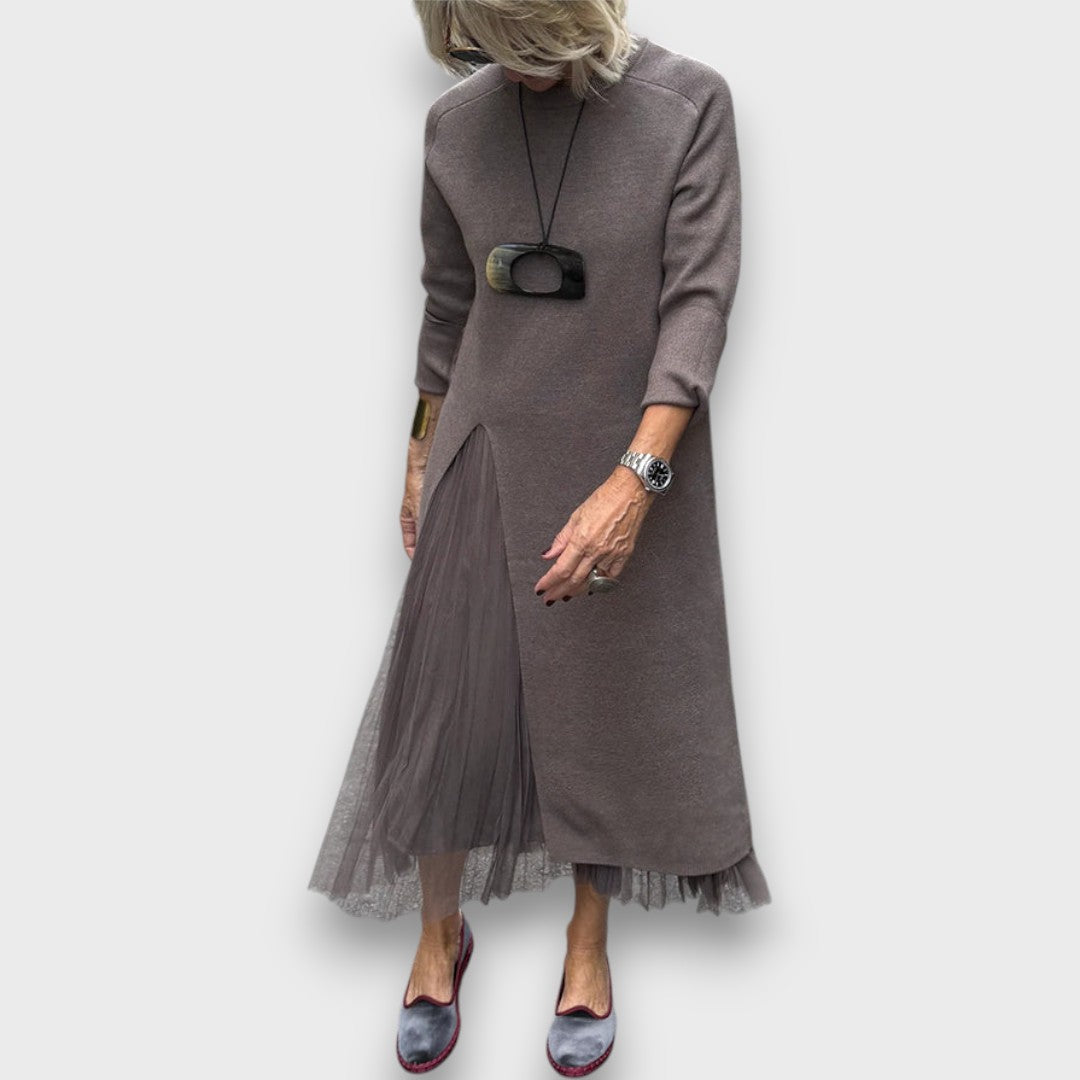 Aria | Robe Midi en Tricot et Tulle Superposée